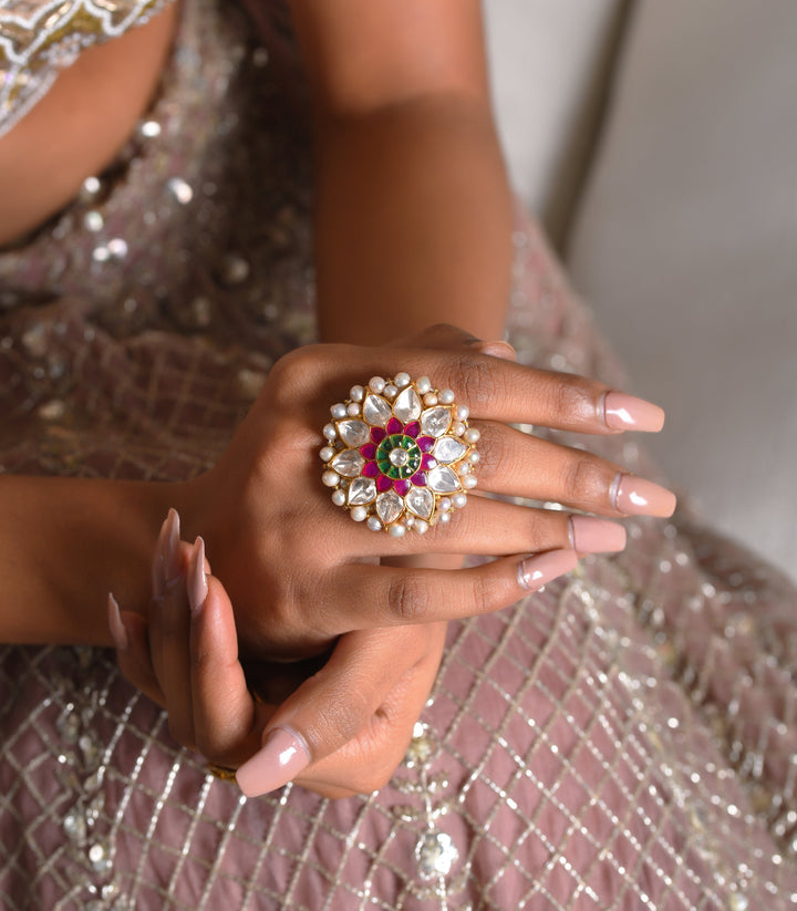 TANISHKA RED & GREEN MOISSANITE RING