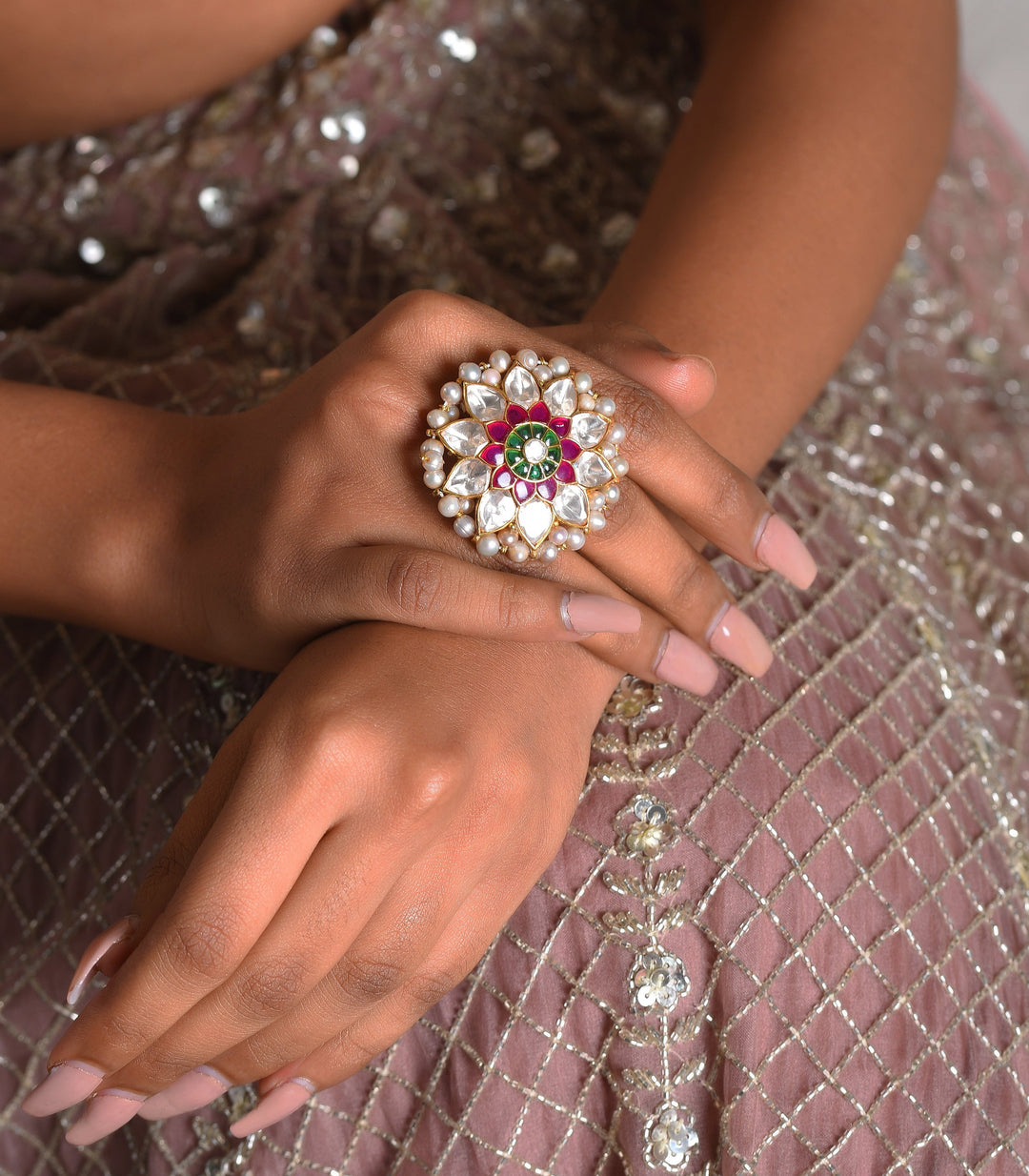 TANISHKA RED & GREEN MOISSANITE RING