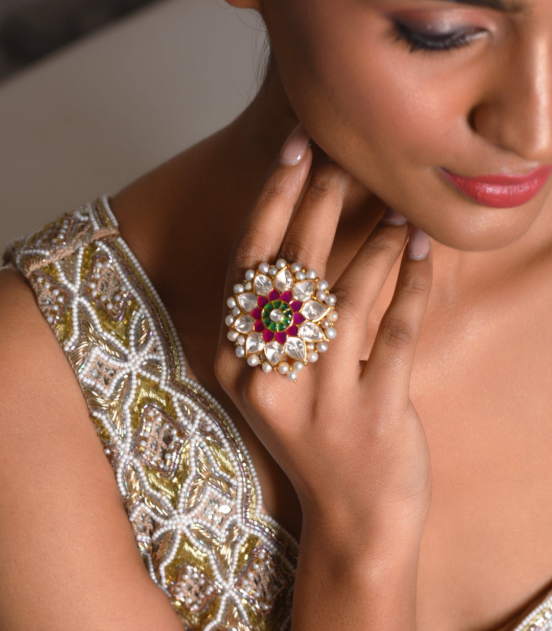 TANISHKA RED & GREEN MOISSANITE RING