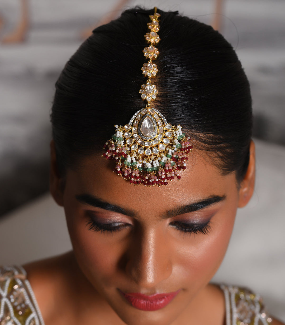 APRAJITA RED & GREEN MOISSANITE TIKA