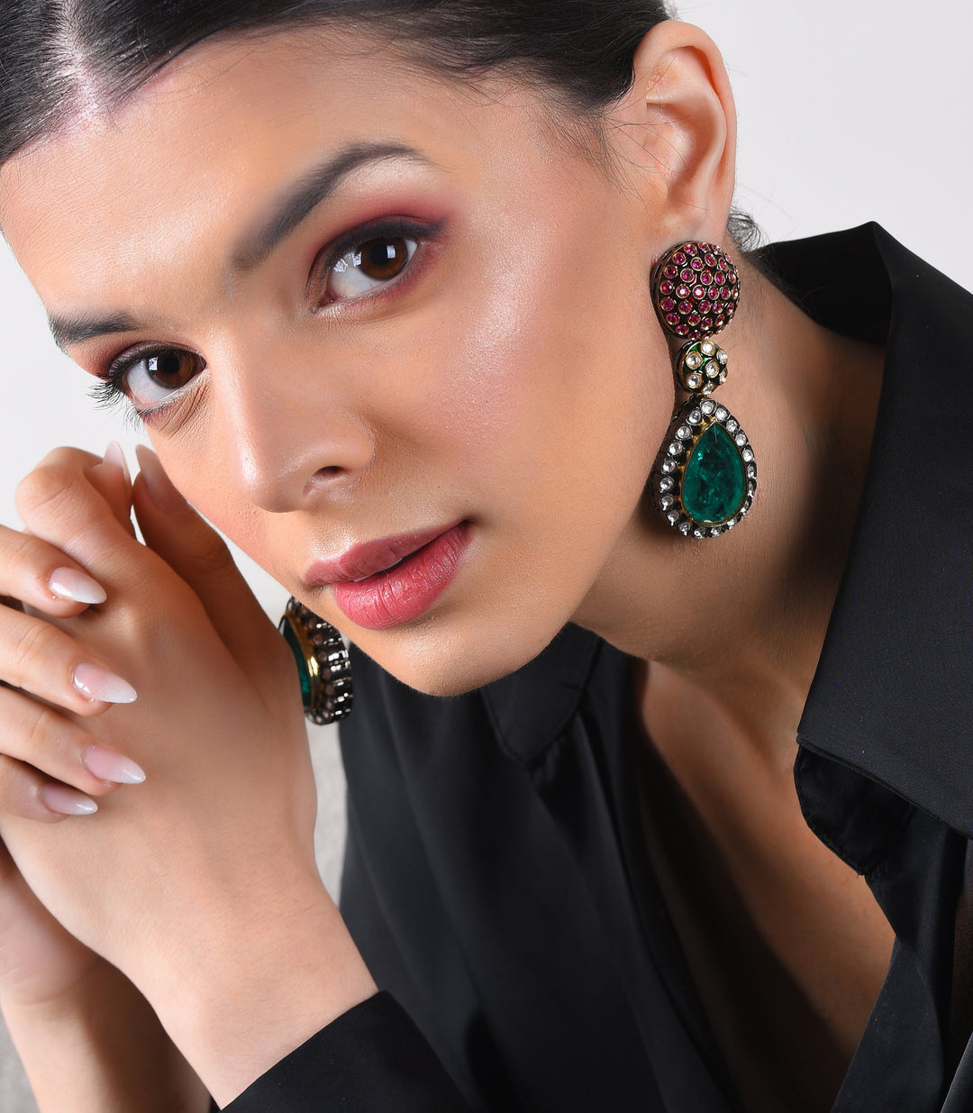 AADYA RED & GREEN POLKI NECKLACE SET