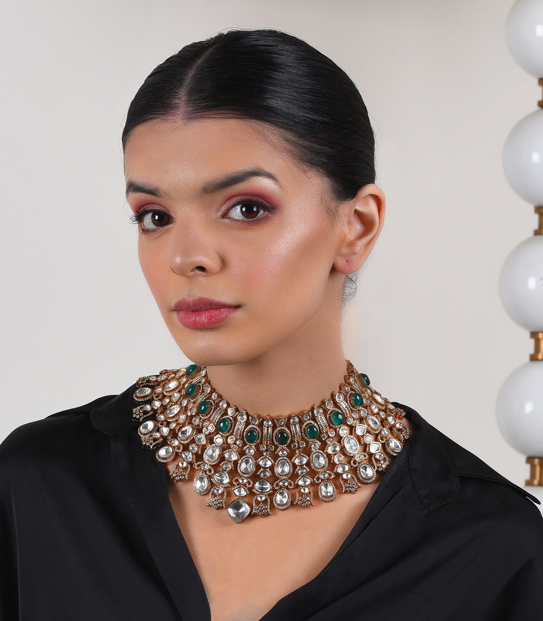 SADHIKA GREEN POLKI NECKLACE SET
