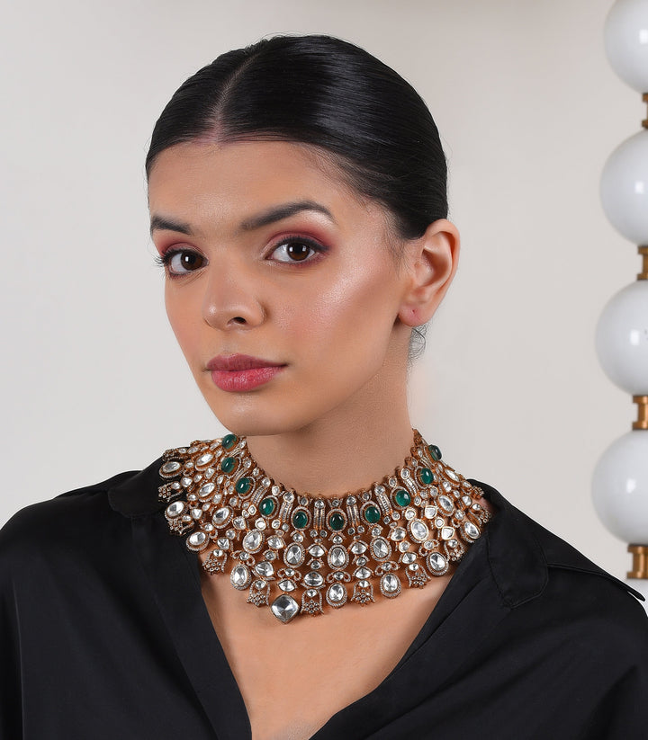 SADHIKA GREEN POLKI NECKLACE SET