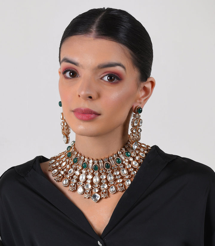 SADHIKA GREEN POLKI NECKLACE SET