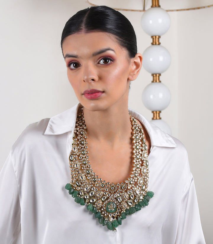 MAWYA MINT GREEN POLKI NECKLACE SET