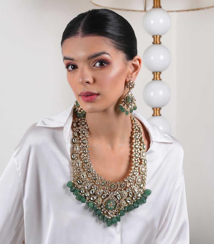 MAWYA MINT GREEN POLKI NECKLACE SET