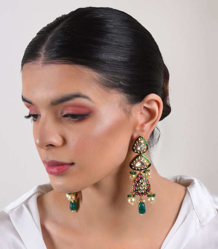 MONITA RED & GREEN POLKI NECKLACE SET