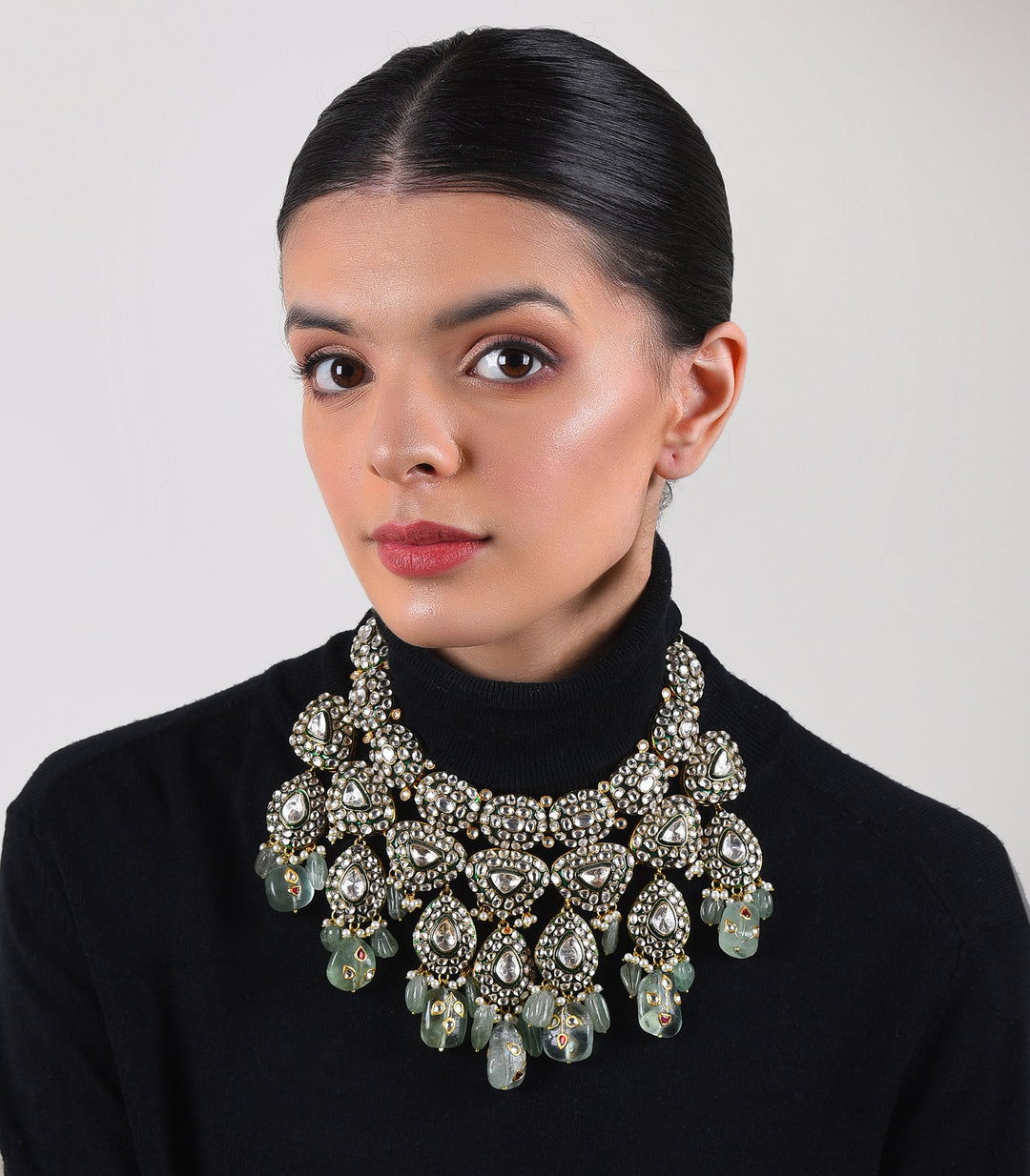 MAWYA GREEN POLKI NECKLACE SET