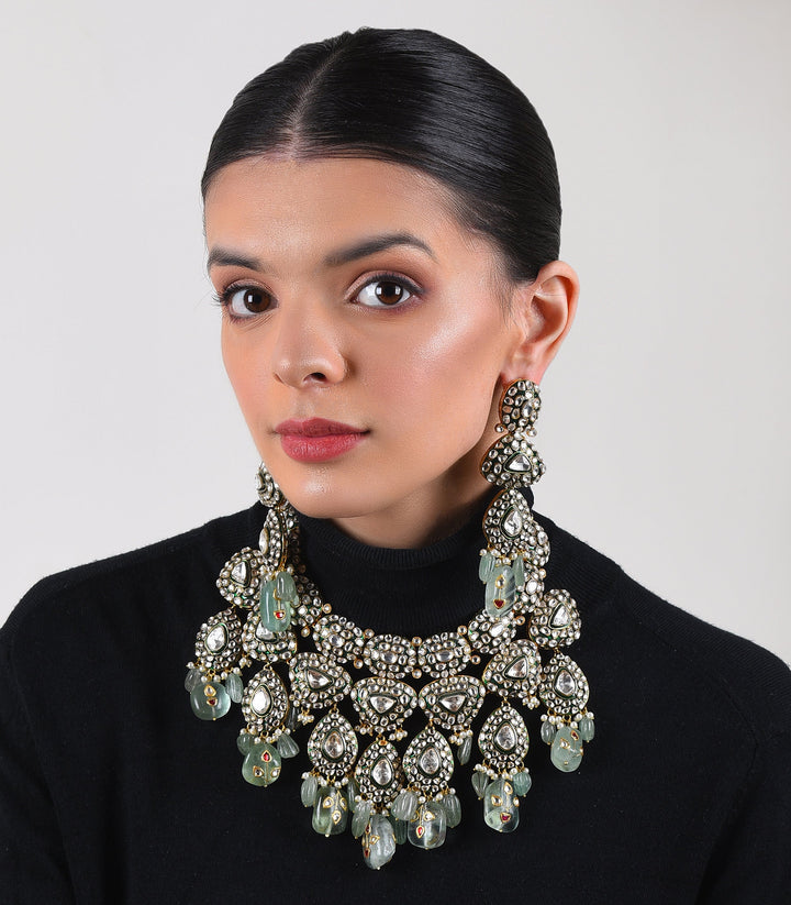 MAWYA GREEN POLKI NECKLACE SET