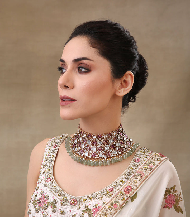 DITYA RED POLKI NECKLACE SET