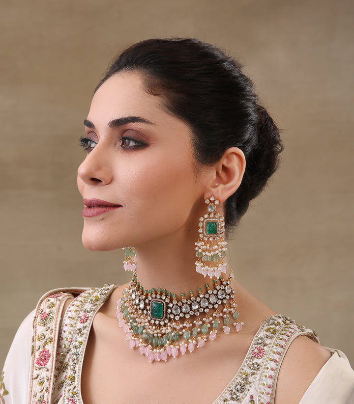 YASI GREEN & PINK POLKI CHOKER