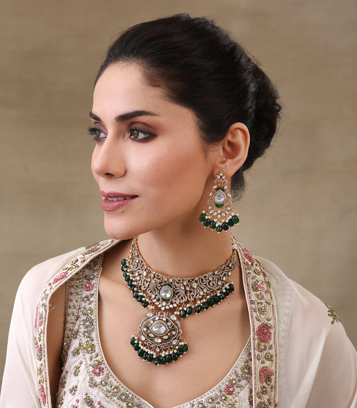 VINISHA ANTIQUE GREEN POLKI NECKLACE
