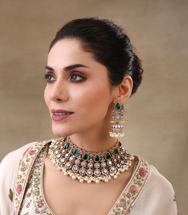 TANISHREE GREEN POLKI  NECKLACE SET