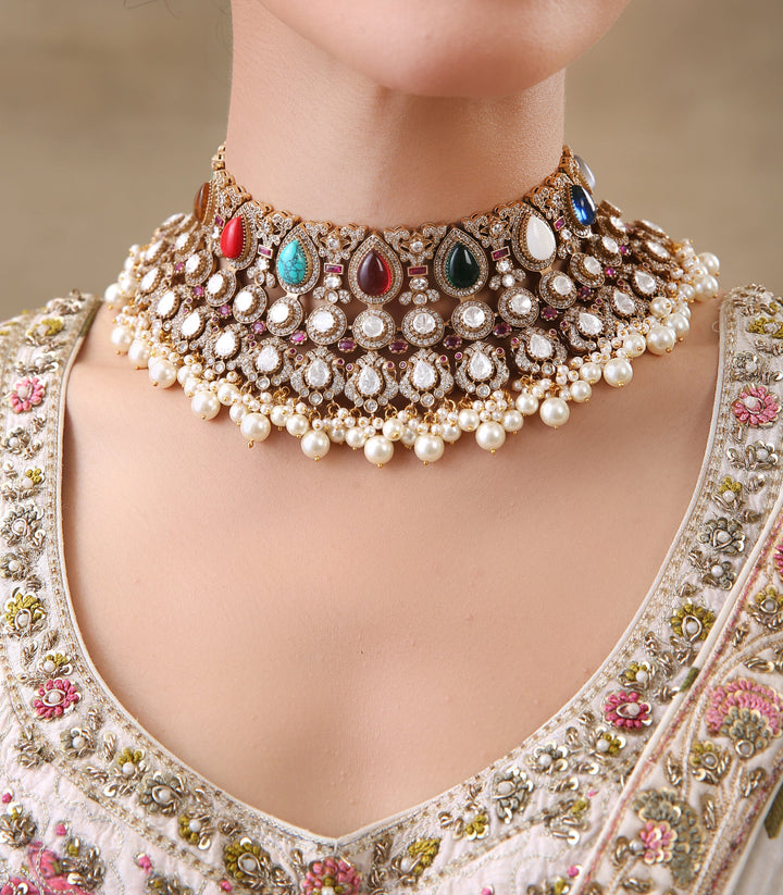 TANISHREE NAVRATAN  POLKI  NECKLACE SET