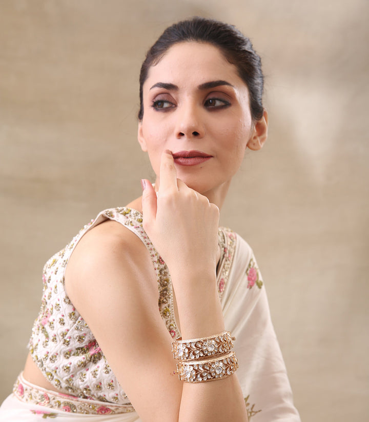 CHANDNI GOLD PLATED KUNDAN FLOWER BANGLES