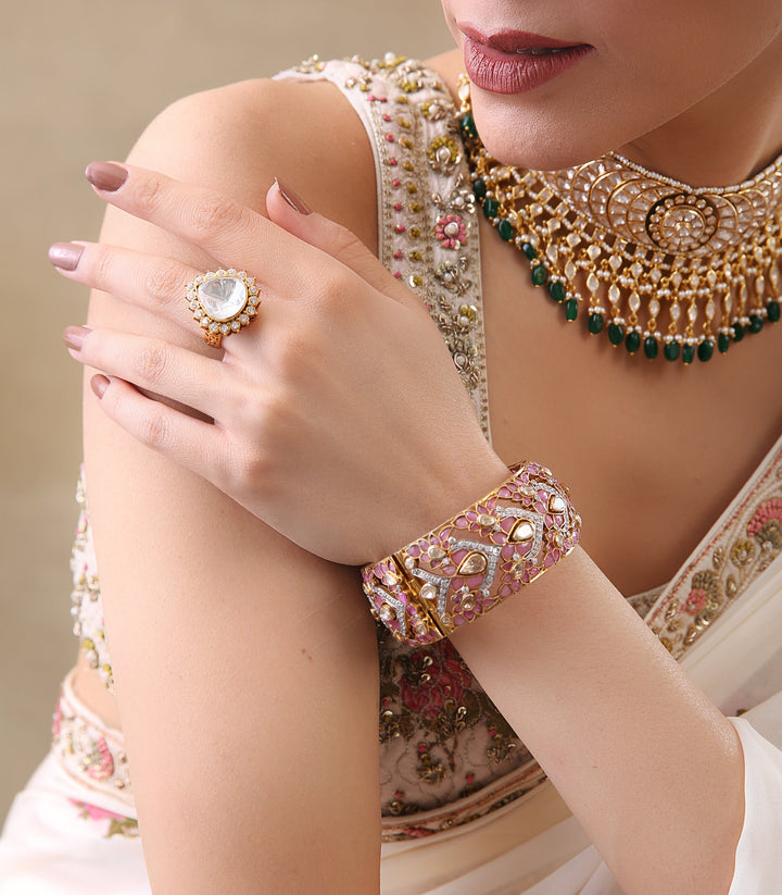 BHANVI GOLD PLATED PINK MOISSANITE BANGLE