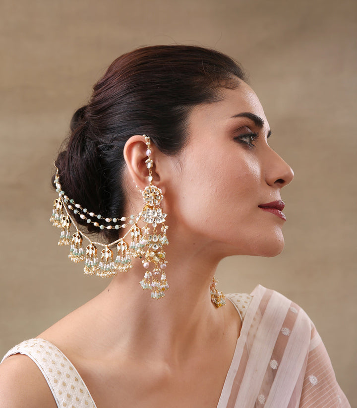 DIVA GREEN & WHITE KUNDAN EARCHAIN