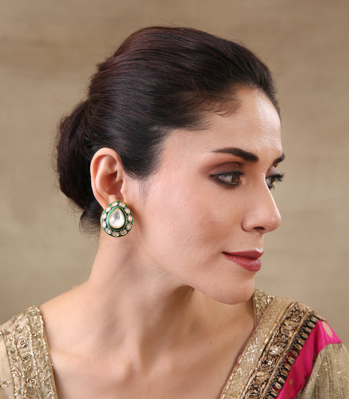 DIVIJA Gold Plated Green Meena Polki Earring