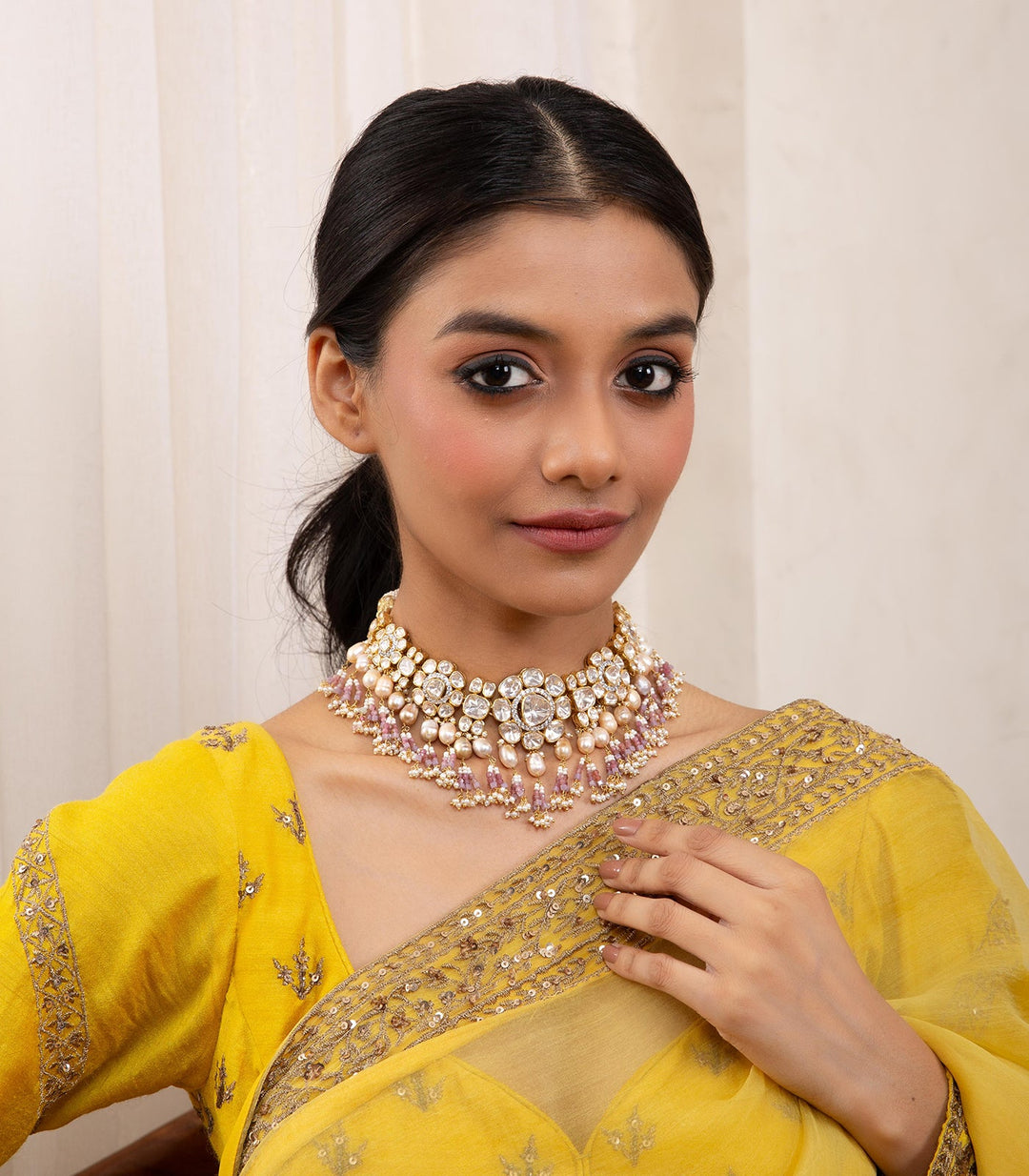 NIDHIMA PINK MOISSANITE NECKLACE SET