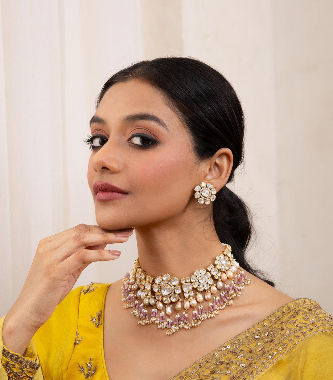 NIDHIMA PINK MOISSANITE NECKLACE SET