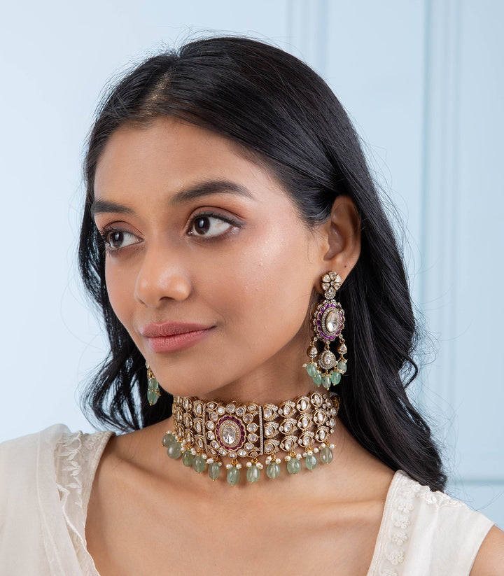 YASHVI RED & GREEN  POLKI CHOKER