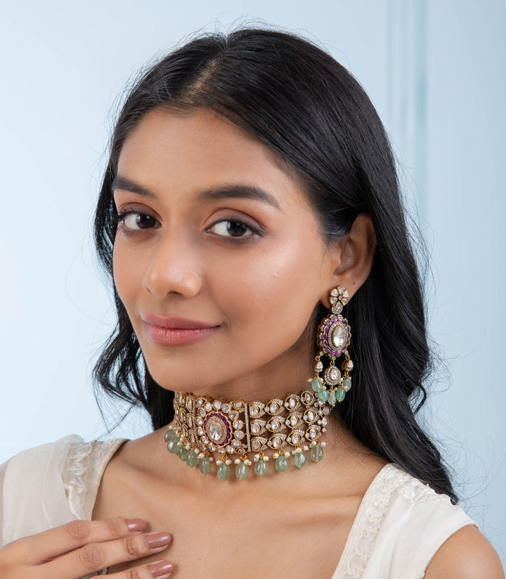 YASHVI RED & GREEN  POLKI CHOKER