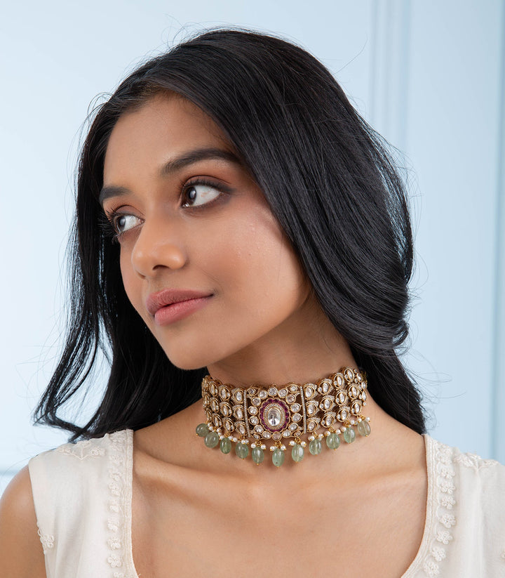 YASHVI RED & GREEN  POLKI CHOKER