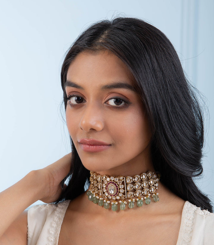 YASHVI RED & GREEN  POLKI CHOKER