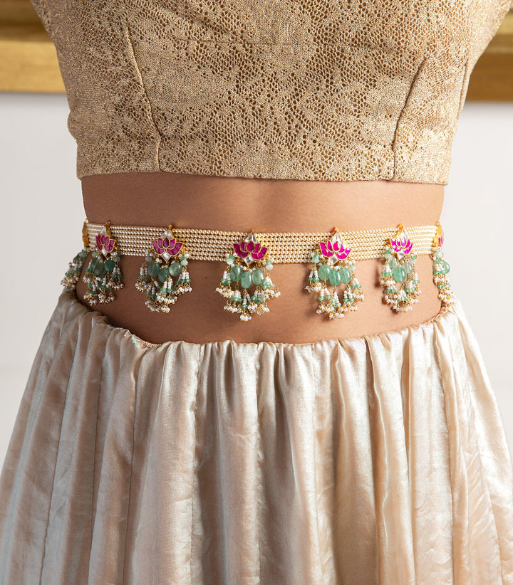 SHARNYA RED & GREEN KUNDAN WAIST BELT