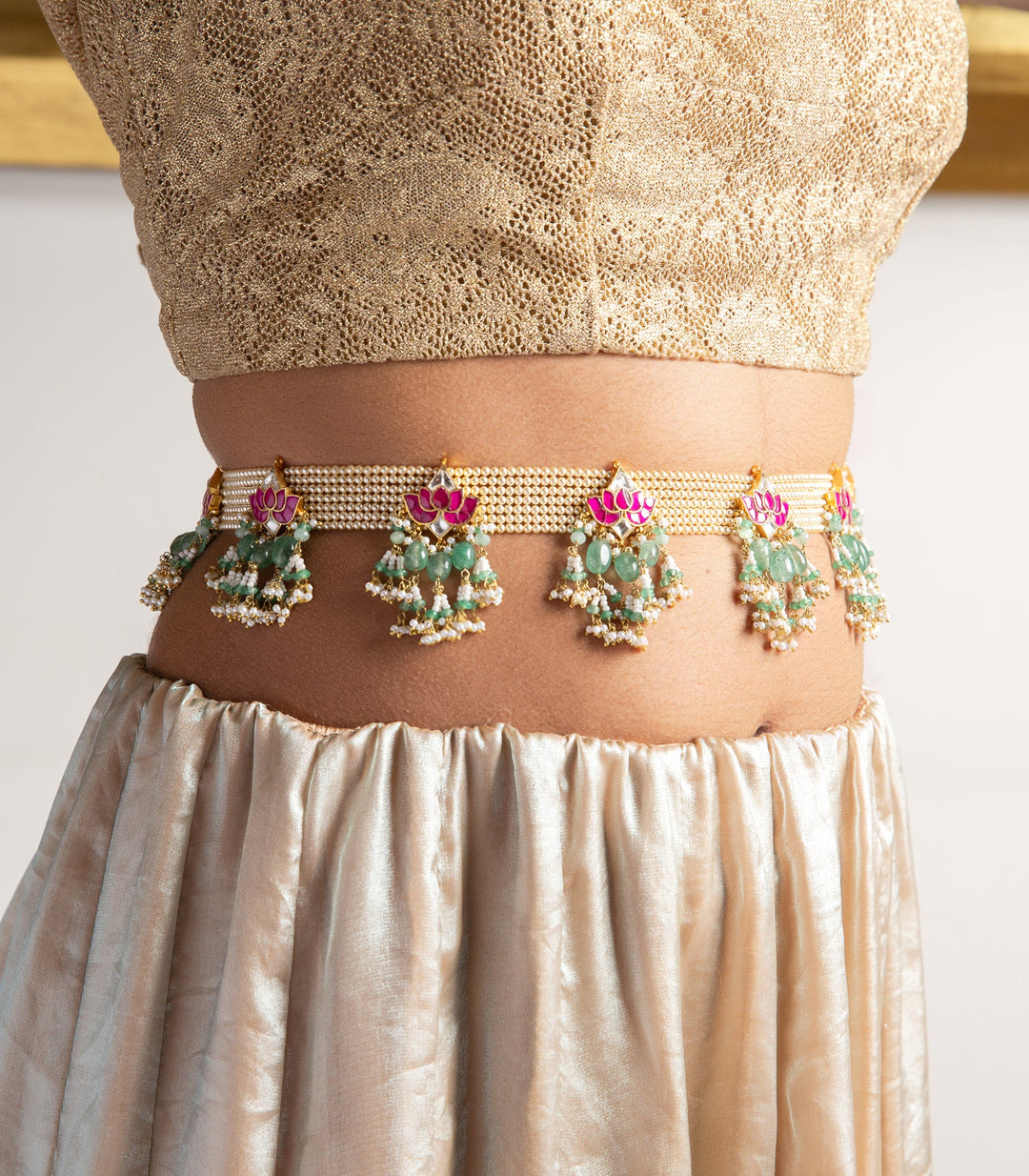 SHARNYA RED & GREEN KUNDAN WAIST BELT