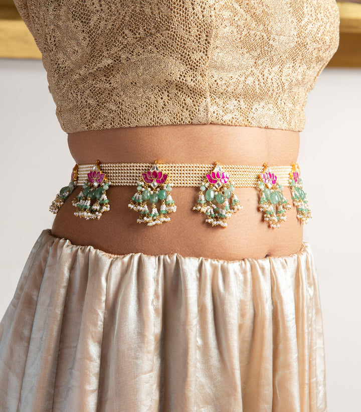 SHARNYA RED & GREEN KUNDAN WAIST BELT