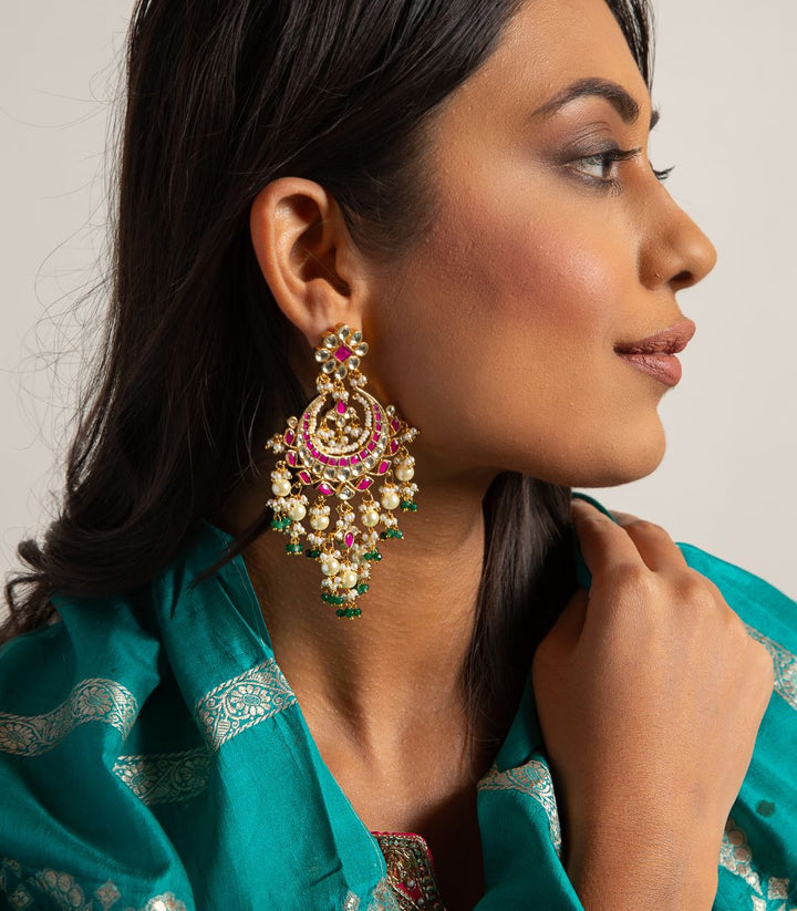 NISHI RED & GREEN KUNDAN CHANDBALI