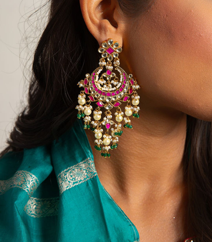 NISHI RED & GREEN KUNDAN CHANDBALI