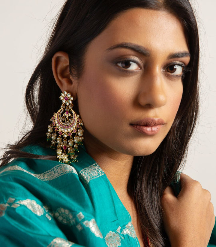 NISHI RED & GREEN KUNDAN CHANDBALI
