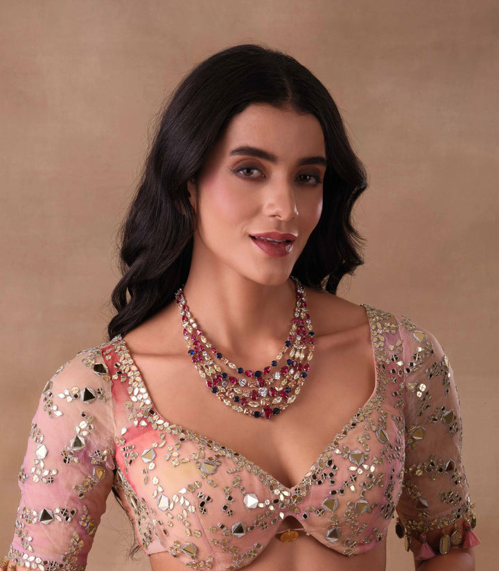 AADHIYASHREE SILVER FINISH MULTI COLOUR NECKLACE SET