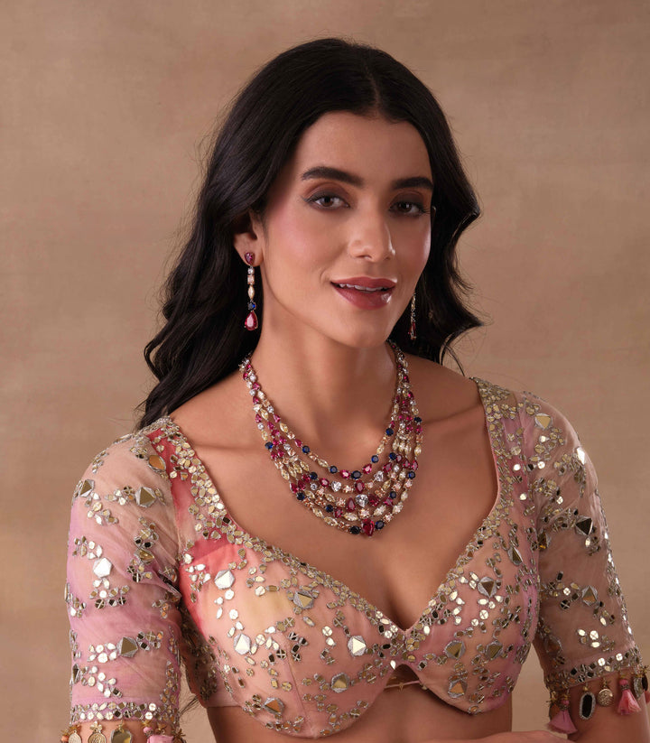 AADHIYASHREE SILVER FINISH MULTI COLOUR NECKLACE SET