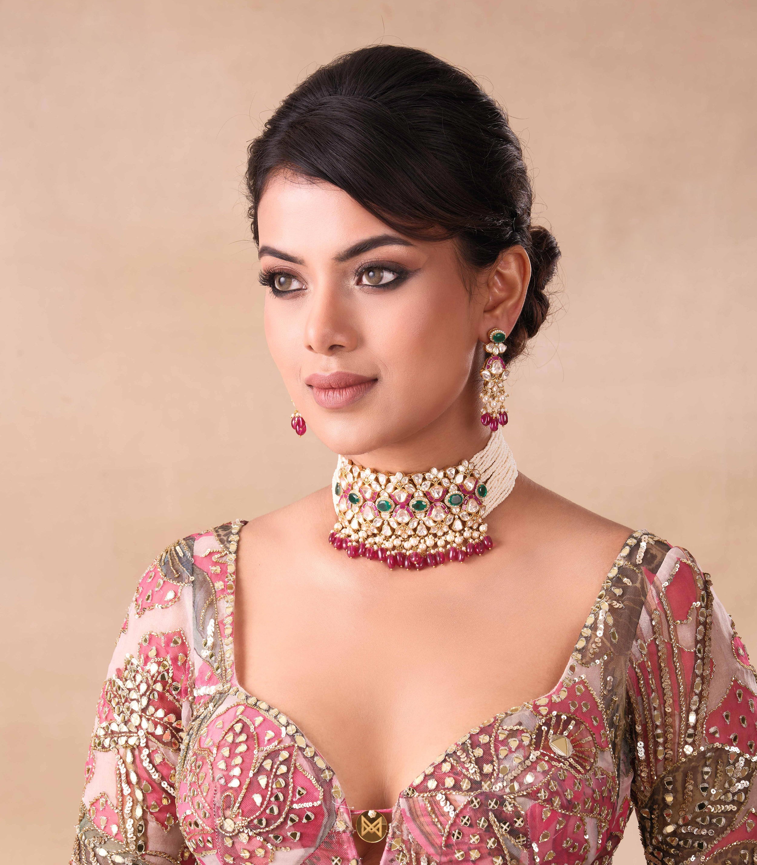 HANITA RED & GREEN MOISSANITE CHOKER SET – Preeti Mohan International