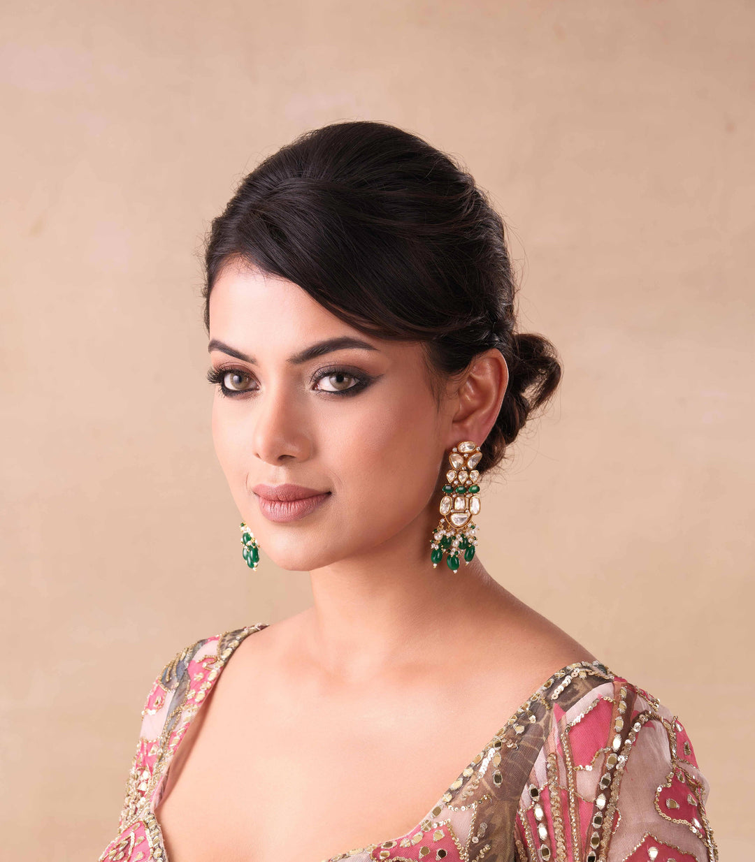 AZHA GREEN GOLD PLATED MOISSANITE  NECKLACE SET