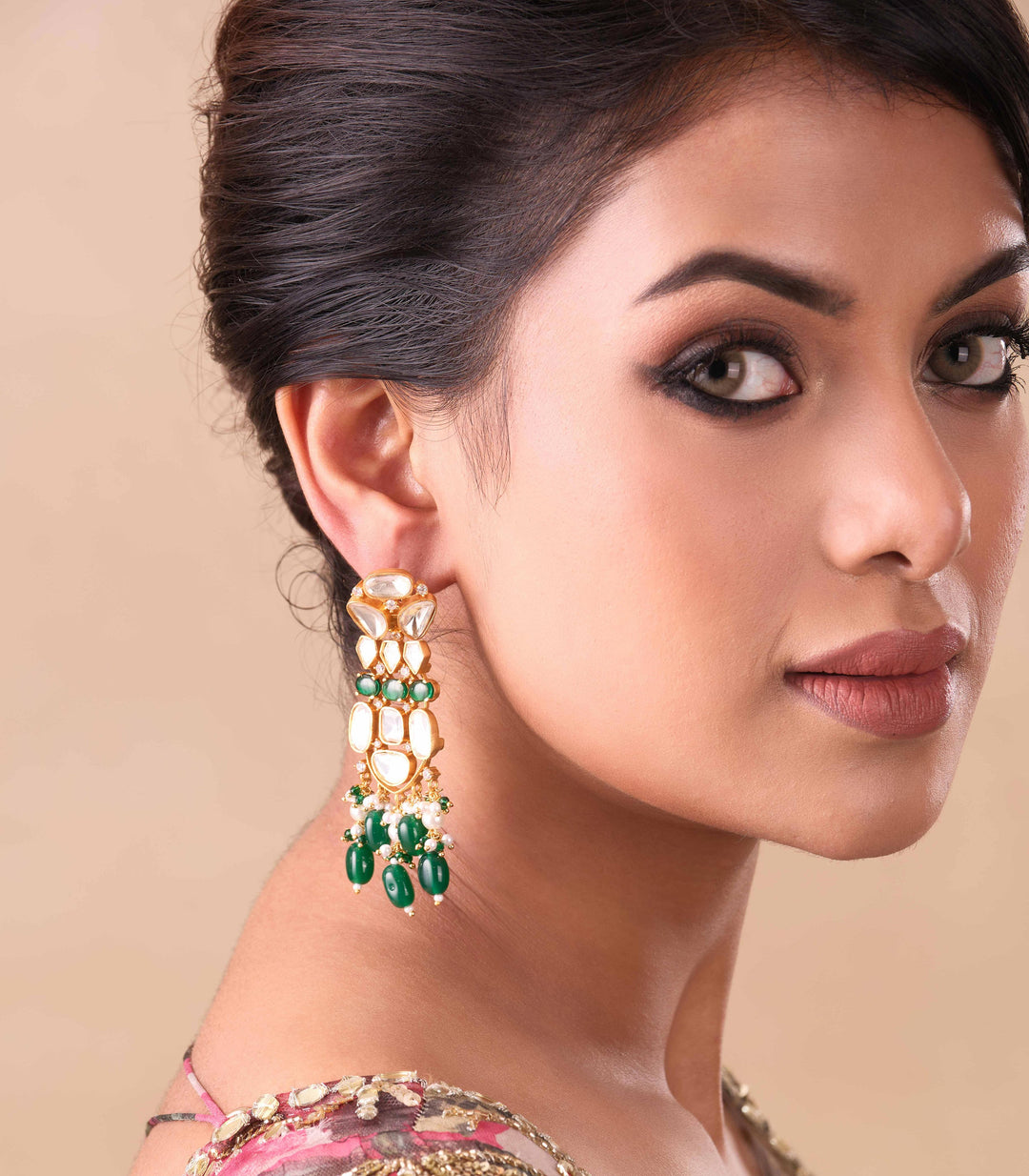 AZHA GREEN GOLD PLATED MOISSANITE  NECKLACE SET