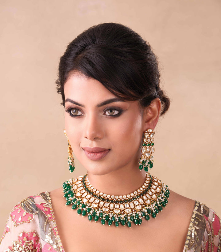 AZHA GREEN GOLD PLATED MOISSANITE  NECKLACE SET