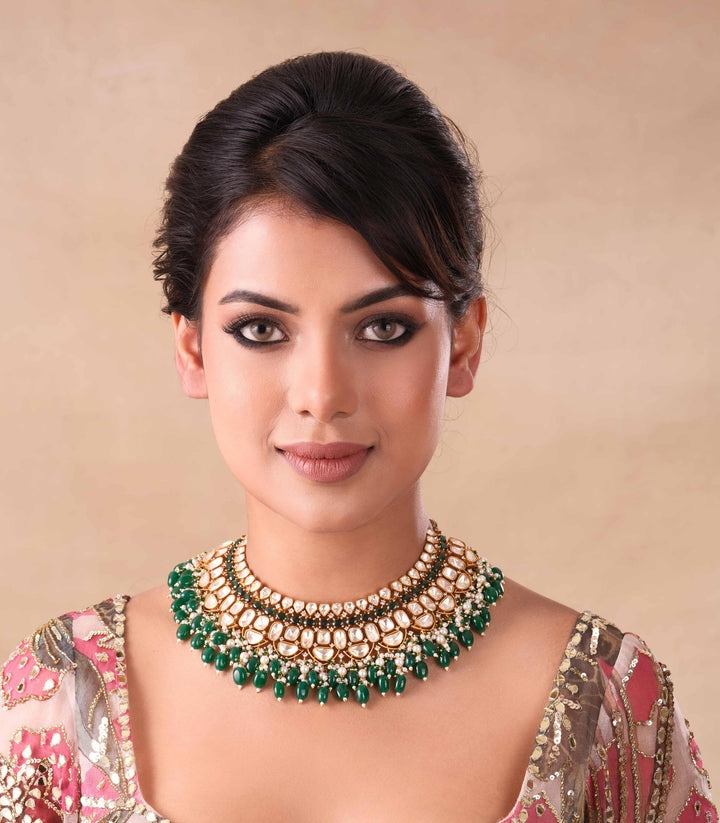 AZHA GREEN GOLD PLATED MOISSANITE  NECKLACE SET