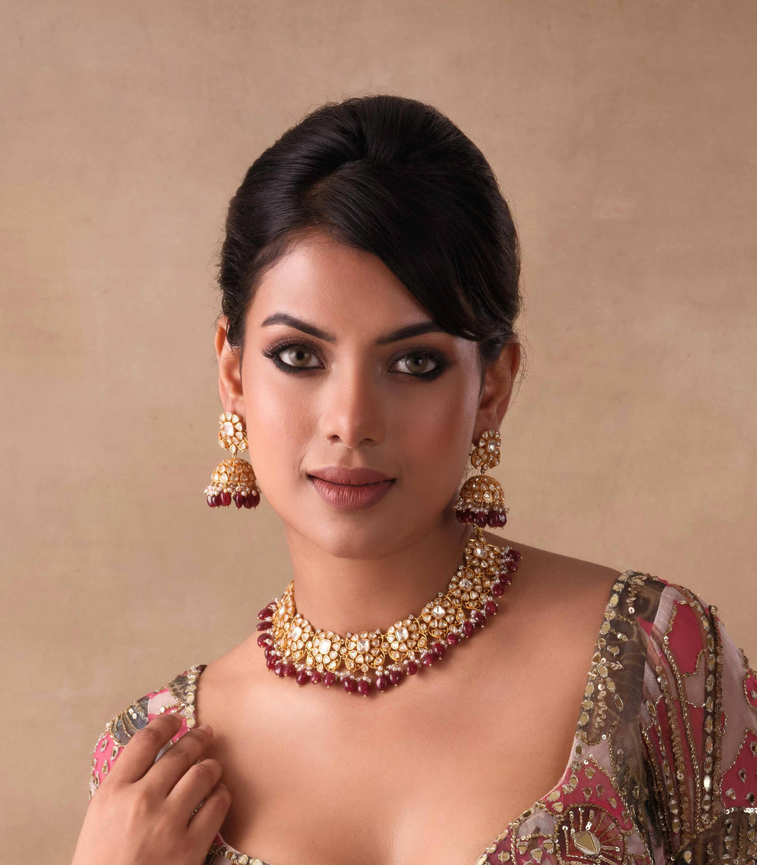 GANESHA RUBY GOLD PLATED MOISSANITE NECKLACE SET