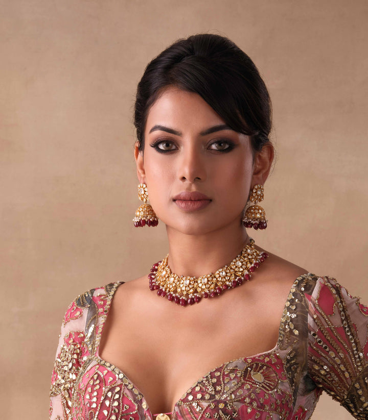 GANESHA RUBY GOLD PLATED MOISSANITE NECKLACE SET