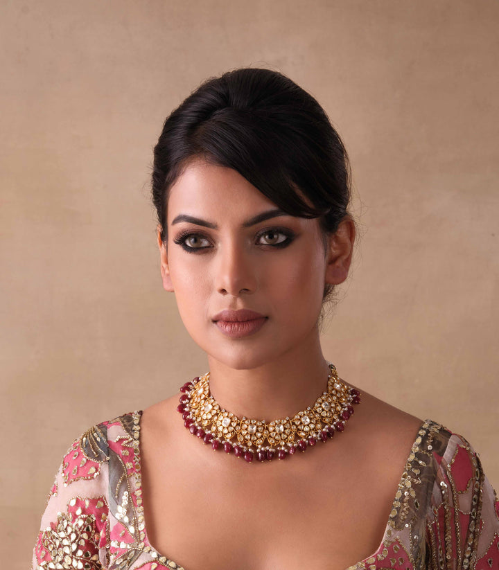 GANESHA RUBY GOLD PLATED MOISSANITE NECKLACE SET