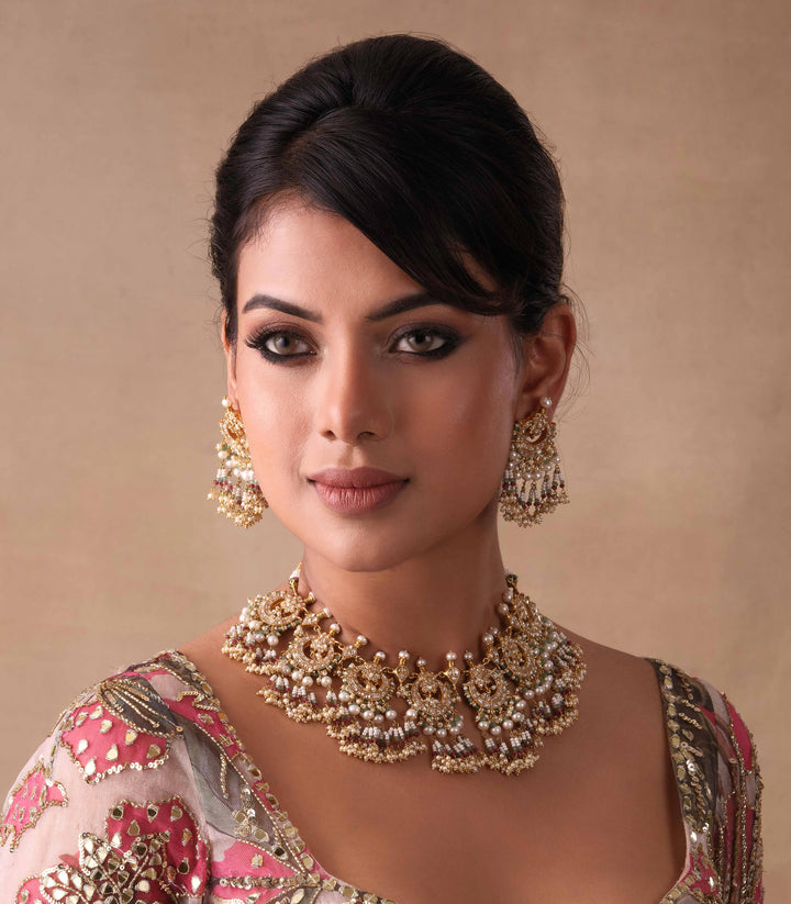 ANUSHREE RED & GREEN KUNDAN NECKLACE SET