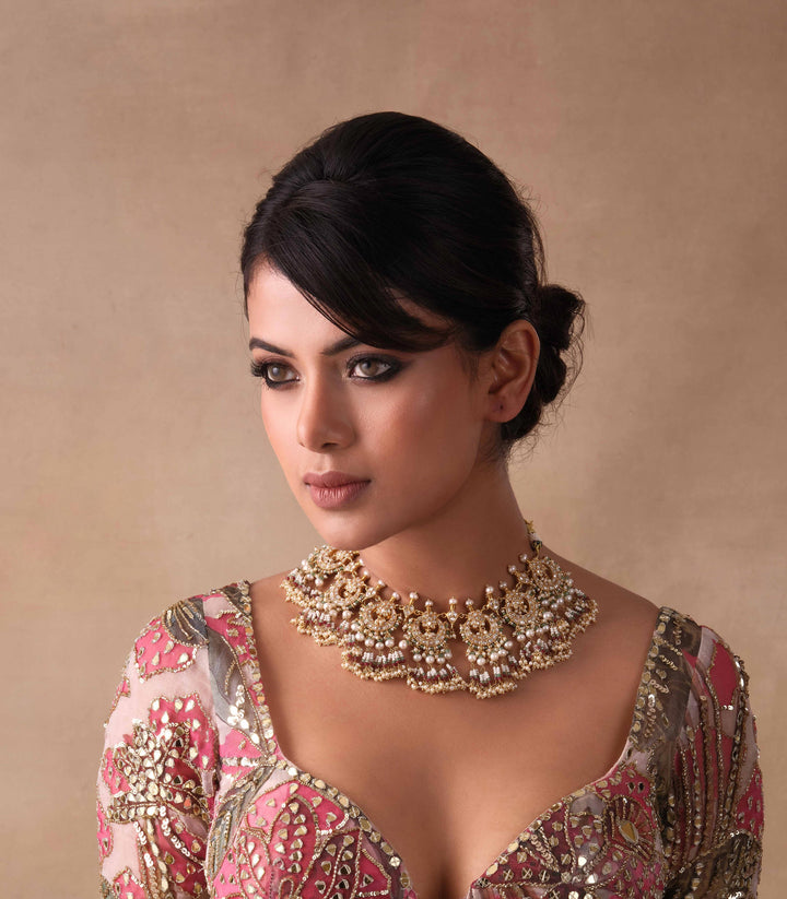 ANUSHREE RED & GREEN KUNDAN NECKLACE SET