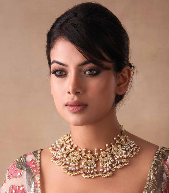 ANUSHREE RED & GREEN KUNDAN NECKLACE SET