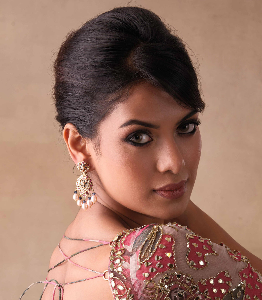 MITALI RED & BLUE JADAU NECKLACE SET WITH PEARLS