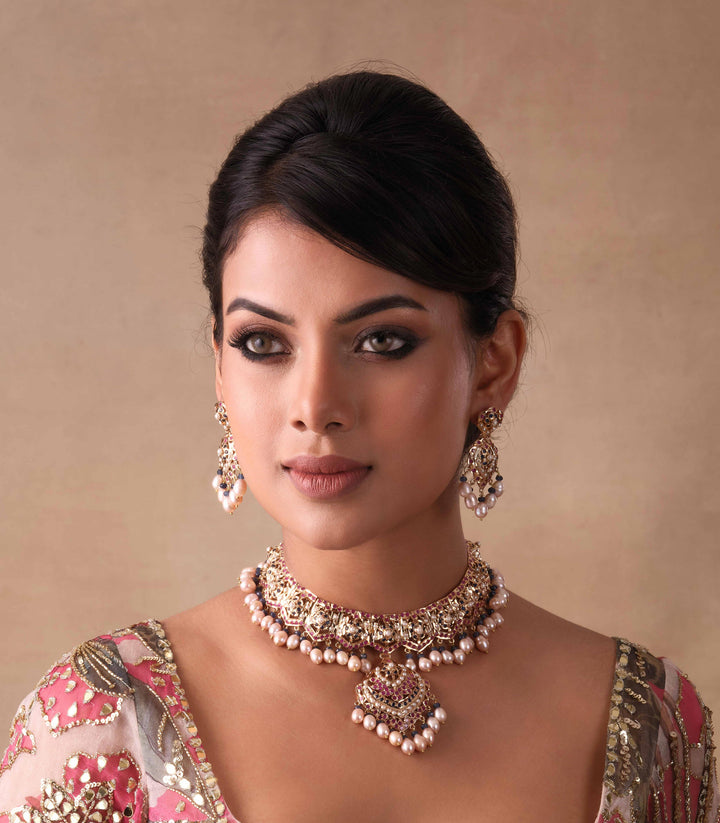 MITALI RED & BLUE JADAU NECKLACE SET WITH PEARLS