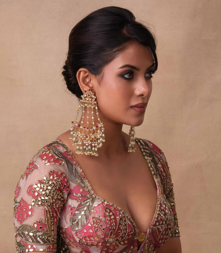 AMBEEKA RED & GREEN KUNDAN EARRING